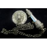 Indian Colonial silver (tests as) Officers, Boss, Chain and Whistle - stamped Rankin & Co,