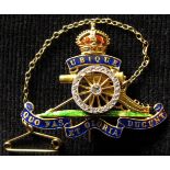 Royal Artillery 9ct ? Gold and Diamond sweetheart brooch, superb quality with moving wheel (6.2