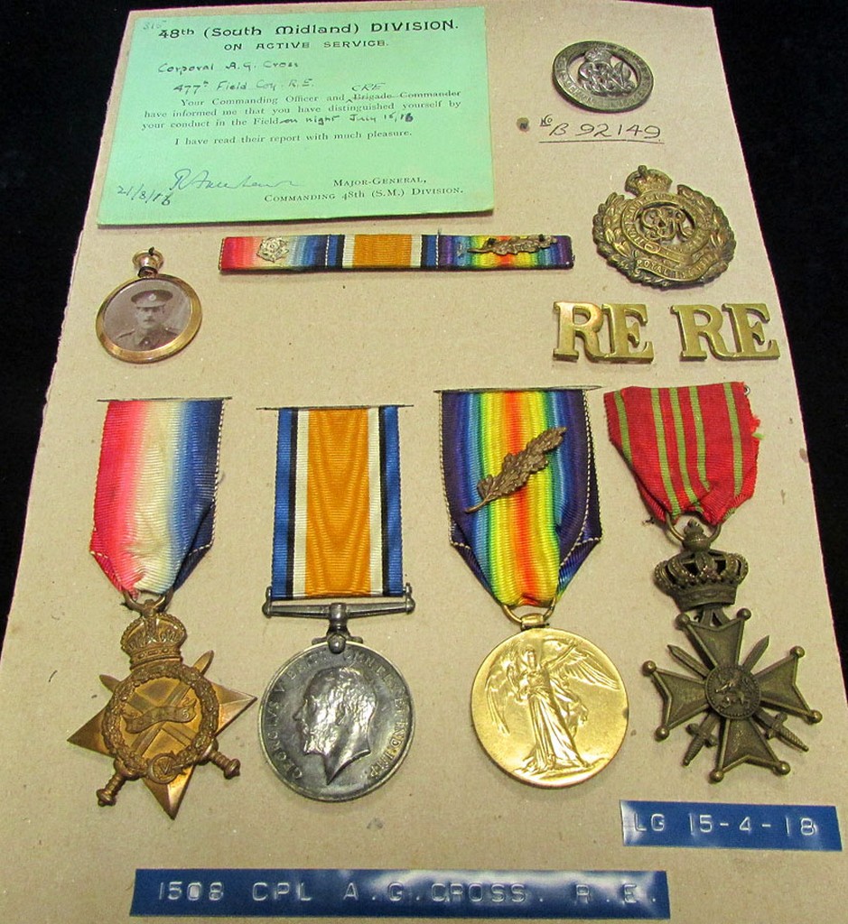 1915 Star Trio to 1508 Dvr A G Cross RE, with Silver War Badge B92149 for Wounds, and a confirmed