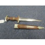 German SA Dagger with brown metal scabbard (hanger ring broken off). Blade maker marked 'Anton