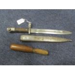 Bayonet: A WW1 Model 1888/98 Turkish Ersatz bayonet, pommel marked 'AS & F'. Unused double muzzle