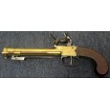 Pistol: a superb brass barrelled flintlock blunderbuss pistol by Joseph Harrison of Manchester.