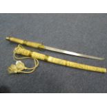 Japanese Katana type sword blade 19" (appears shortened as scabbard is 24" long). Scabbard and