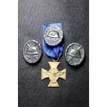 German WW2 Police Medal in gold, plus 3x Black Wounds Badges (4)