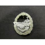 German WW2 Destroyer war badge no maker pin missing