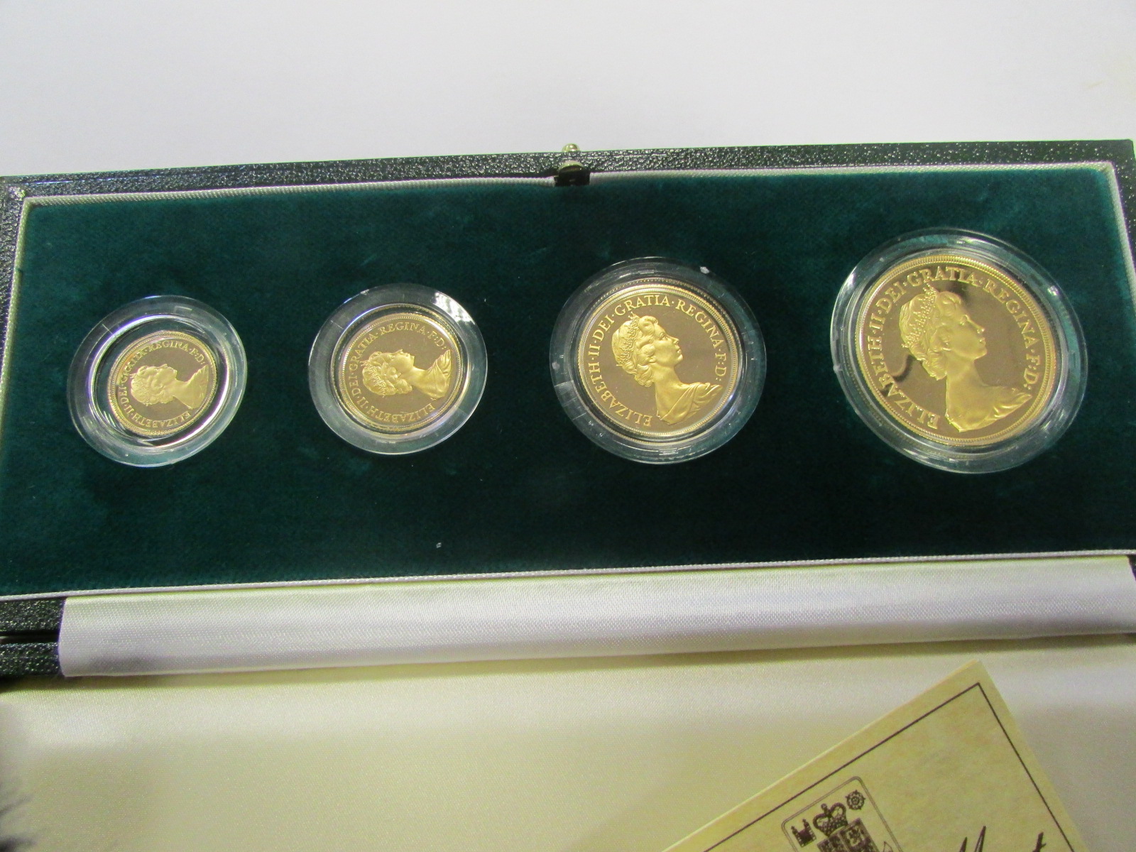 Four coin set 1980 (£5, £2, Sovereign & Half Sovereign). FDC boxed as issued