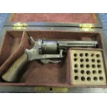 19th Century Belgium pin fire revolver in fitted case