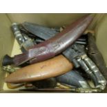 Glory box of various mixed daggers, bayonets, khukris, powder flask, holsters, etc etc (qty) Buyer