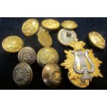 Military Buttons - Massachusetts x3, numbered inc 24, 34, 55, etc, plus a Victorian Musicians