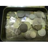 Old tin of world coins (ancient - 20th Century) silver noted