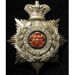 Helmet Plate - 10th Lancashire Rifle Volunteers with enamelled centre, QV, white metal