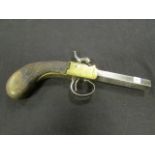 19th century brass framed percussion box lock pocket pistol