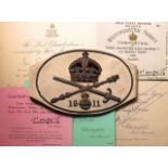 Coronation 1911 Armband with original ephemera, attributed to Sir Eyre Crowe GCB. Including