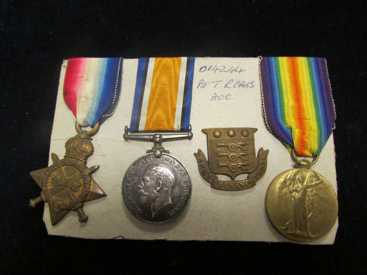 1915 Star Trio to 014244 Pte T R Cross A.O.C. GVF (3)