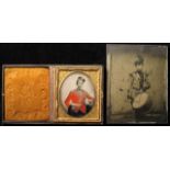 Ambrotype of a Victorian Scots Fus, plus an early photo on glass of a Militia Drummer Boy (2)
