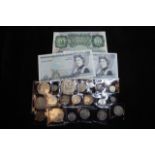 GB Coins (20) and Banknotes (3), coins silver and nickel 19th-20thC mixed grades and