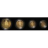 Four coin set 2002 (£5, £2, Sovereign & Half Sovereign). FDC boxed as issued