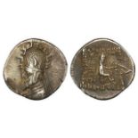 Parthia Gotarzes I, 95-90 B.C., silver drachm, obverse:- Bust right with very pointed beard, wearing