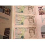 Bank of England uncut sheet of three £5 Kentfield in presentation folder C107, series AB16, AB17 &