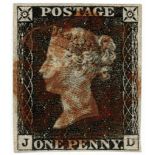 GB - 1840 Penny Black Plate 2 (J-D) with four margins, no thins or creases, Scuff 'D' square. Good