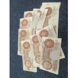 English brown 10/- notes by Beale, O'Brien, Peppiatt, all in circulated grade (approx 18)