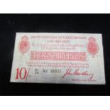 Bradbury Ten Shillings T12 "A1 54 99933" VF