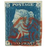 GB - 1840 twopence blue Plate 1 (F-H) four margins, no faults, very fine used, cat £850