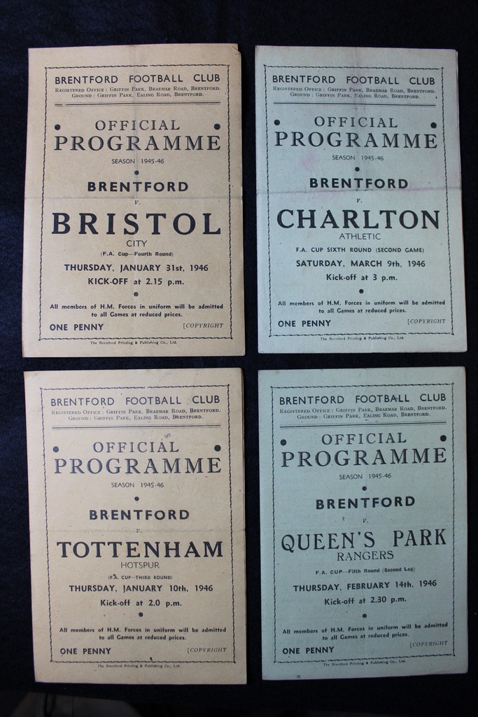 Football - Brentford v Tottenham FA Cup 3rd Rnd 10/1/1946, v QPR FA Cup 5th Rnd 14/2/1946, v Bristol