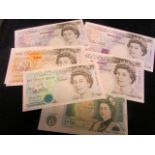 GB, Collection of "A01" notes in high grade (7) Page £1 B337 "A01 004744", Gill £5 B357 "A01