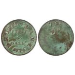 Theatre Pass, copper d.30mm: Drury Lane First Gall'y 1776, number 52 on back, nVF with verdigris.