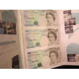 Bank of England uncut sheet of three £5 Kentfield in presentation folder C108, series AC01, AC02 &