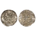 Henry II silver penny, Cross-crosslets or Tealby Type, Class F2, Spink 1342, obverse reads:- +hE[ ],