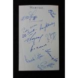 Cricket Autographs - an ink signed album page 1950, signed by 11x Kent Players including Fagg