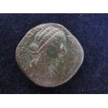 Lucilla sestertius, Rome Mint 164-166 A.D., reverse:- VESTA S C, Vesta sacrificing from simpulum
