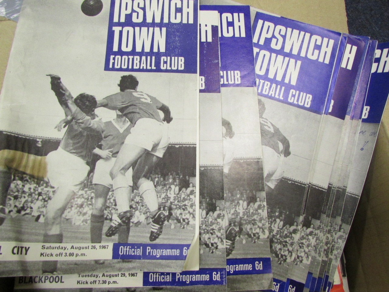 Football - Ipswich Town range from 1967/68 homes x22, full set of league and Cup Matches away,