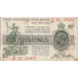 Bradbury Ten Shillings T20 "B87" better than Fine but with a few light brown marks