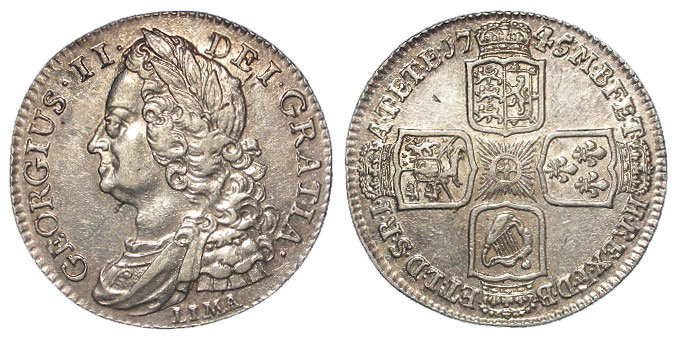 Shilling 1745 Lima, S.3703, VF-GVF