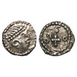 Anglo-Saxon silver sceat, Primary Phase c.680-c.710, Series BI, obverse:- Diademed head right,