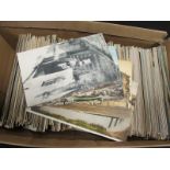 Brown shoebox full of various old UK & Foreign topo postcards (qty)