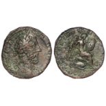 Commodus brass sestertius, Rome Mint 185 A.D., reverse reads:- P M TR P X IMP VII COS IIII P P S