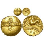 Ancient British, Celtic gold quarter stater of Dubnovellaunus of the Trinovantes, as Spink 208,
