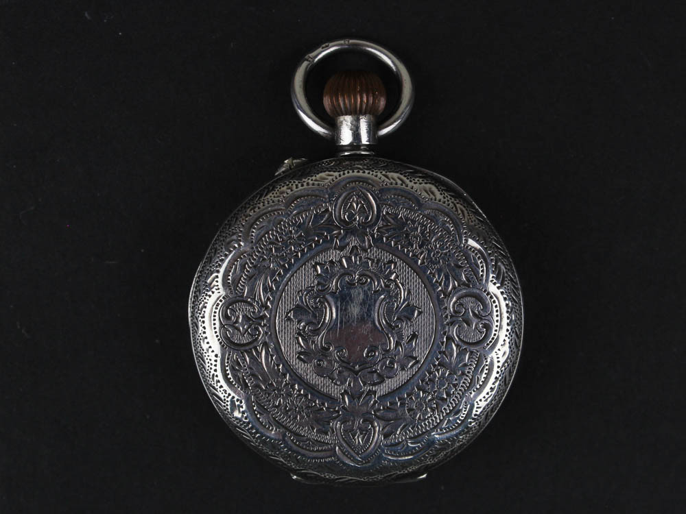0.935 Silver Ladies open face pocket watch, white enamel face with Roman numerals and gilt hands - Image 2 of 2