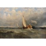 Continental School, 19th Century, unsigned oil on canvas, sailing boats in rough seas, 44cm wide x