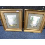 Pair of 20th century woodland scene oil paintings in gilt frames signed Davis