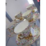 Shelley tea cups and saucers, countryside pattern, 6 tea cups and saucers (1 cup broken)