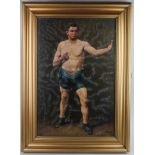 Albert Caullet (Belgian, 1875-1950)  Oil on Canvas portrait of boxer "MT Thorpe"  approx 34cm x 52cm