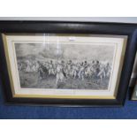 Black and white print 'Scotland Forever, The Charge of the Scots Greys at Waterloo', after