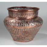 Early 20th century Anglo Indian Copper Jardinaire decorated with script and animals standing 24.5cm