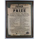Framed 18th century Auction poster notice for contents of a captured French Prize sold in Falmouth