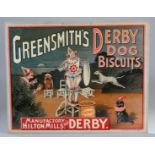 Original lithograph 'Greensmith's Derby Dog Biscuits' card advertising poster, 'Manufactory Hilton